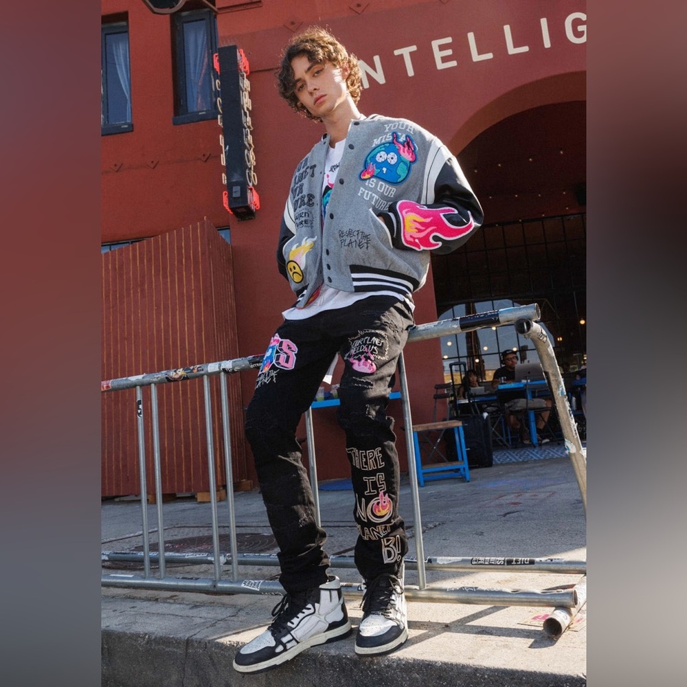 First Row Save Our Planet Chenille Patch Slim Fit Jeans